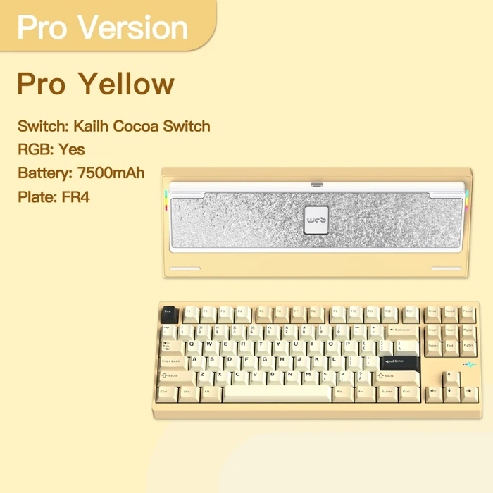 Wobkey Crush 80 Reboot Pro, Yellow, LEDs RGB, Kailh Cocoa, USB/Bluetooth, US
