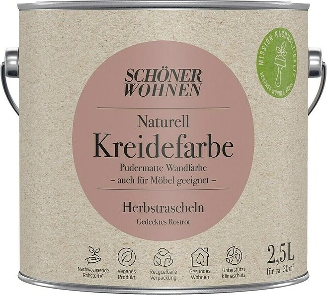 Schöner Wohnen Naturell Kreidefarbe innen herbstrascheln gedecktes rostrot, 2.5l