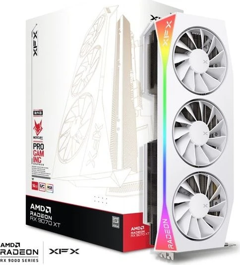 XFX Mercury Radeon RX 9070 XT OC White Gaming Edition with RGB, 16GB GDDR6, HDMI, 3x DP