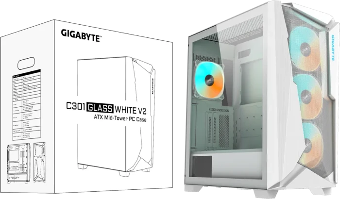 GIGABYTE C301 Glass White V2, weiß, Glasfenster