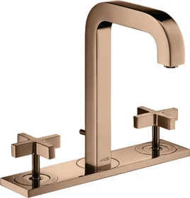 Hansgrohe Axor Citterio 3-Loch Waschbeckenarmatur mit Kreuzgriffen und Platte polished red gold