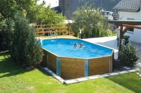 Weka 594 Massivholzpool Frame Pool mit Filterpumpe und Leiter oval 376x714x116cm