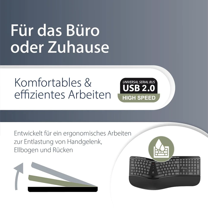 MediaRange Ergonomische Multimedia-Tastatur, schwarz, USB, DE