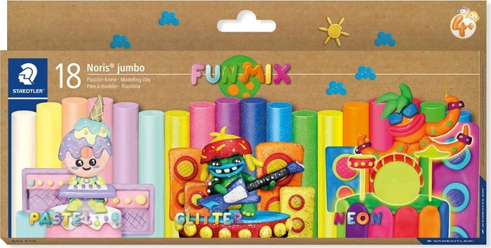 Staedtler Noris Jumbo 842 Plastilin Knete neon, pastell, glitter 18x 16.6g