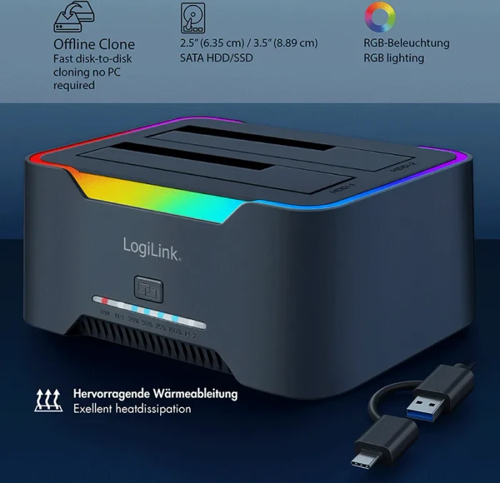 LogiLink Dual Dockingstation, 2.5"/3.5", USB-C 3.0