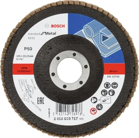 Bosch Professional X431 Standard for Metal Fächerschleifscheibe gerade K60, 125x22.23mm, 1 Stück
