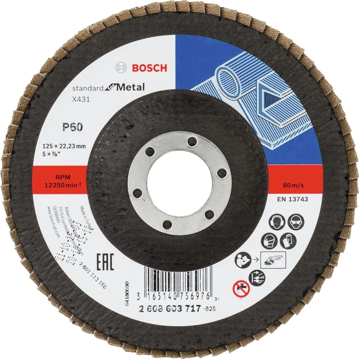 Bosch Professional X431 Standard for Metal Fächerschleifscheibe gerade K60, 125x22.23mm, 1 Stück