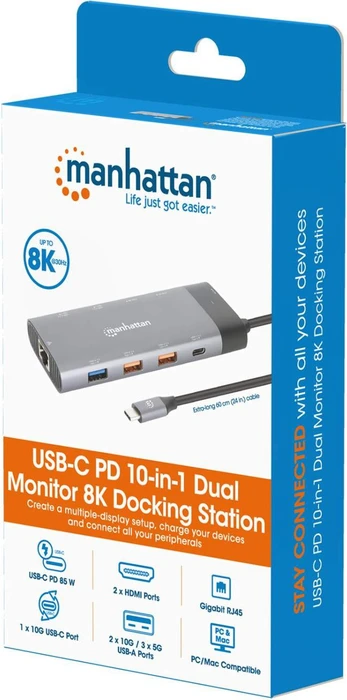 Manhattan 10-in-1 Docking Station, USB-C 3.1 [Stecker]