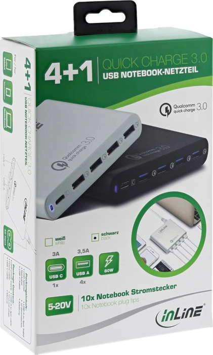 InLine Quick Charge 3.0 USB-A/USB-C Notebook-Ladegerät schwarz
