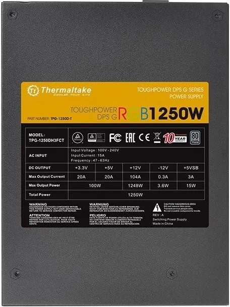 Thermaltake Toughpower DPS G RGB Titanium 1250W, ATX 2.31