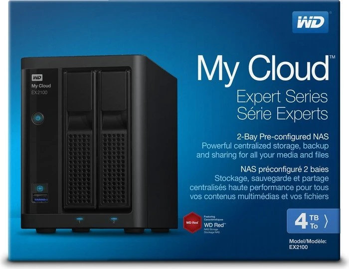 Western Digital My Cloud EX2100 4TB, 1GB RAM, 2x RJ-45 1000Base-T, 2x USB-A 3.0