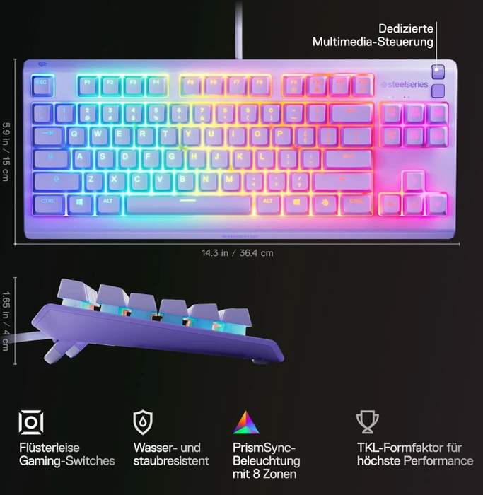 SteelSeries Apex 3 TKL, Lavender, violett, LEDs RGB, USB, US