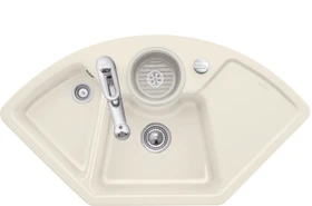 Villeroy & Boch Solo Eck Einbau Becken mittig mit Ablauffernbedienung ivory