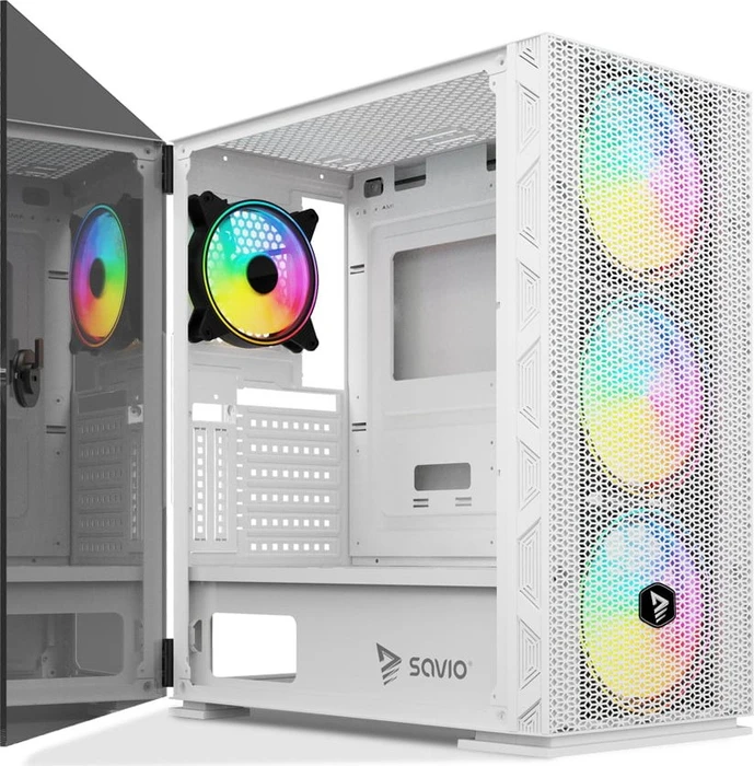 Savio Raptor X1 ARGB Mesh, weiß, Glasfenster