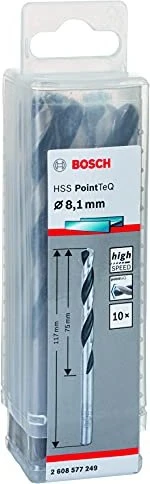 Bosch Professional HSS PointTeQ Spiralbohrer, 8.1x75x117mm, 10 Stück