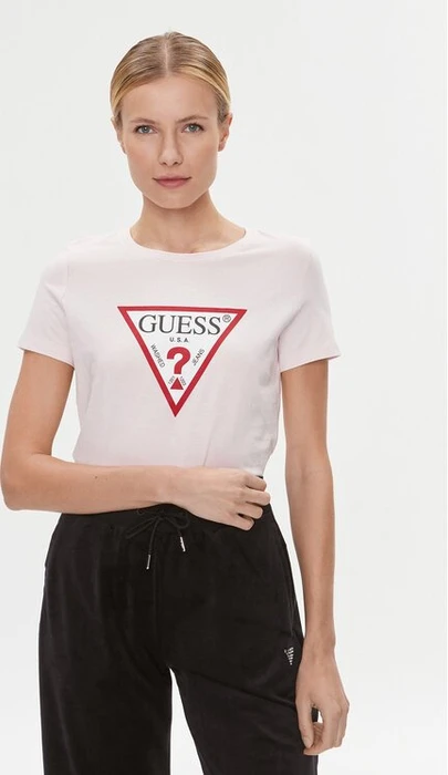 Guess Logo-Dreieck T-Shirt kurzarm rose (Damen)