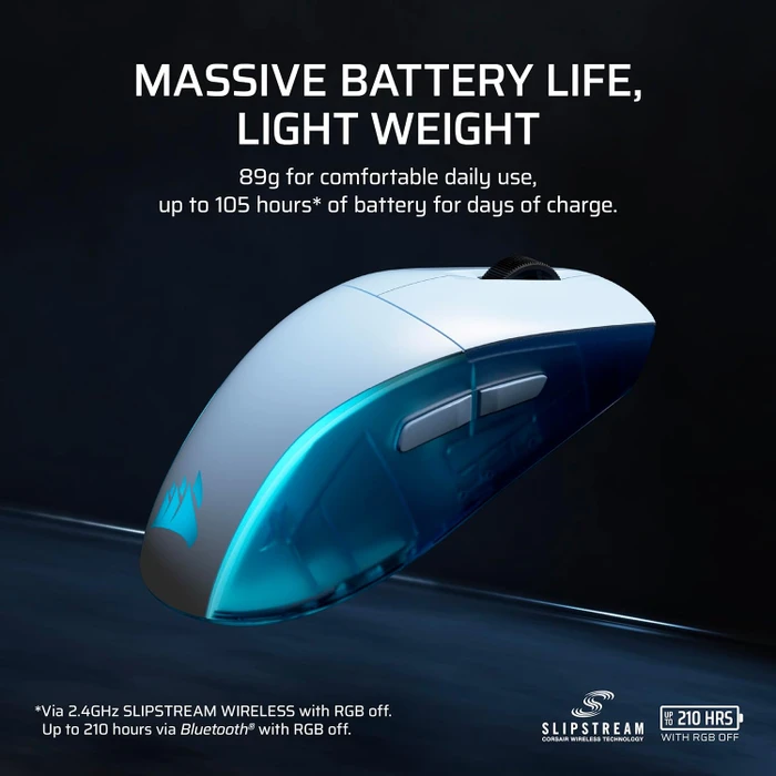 Corsair M75 WIRELESS Lightweight RGB Gaming Mouse for Mac, Frost White, USB/Bluetooth