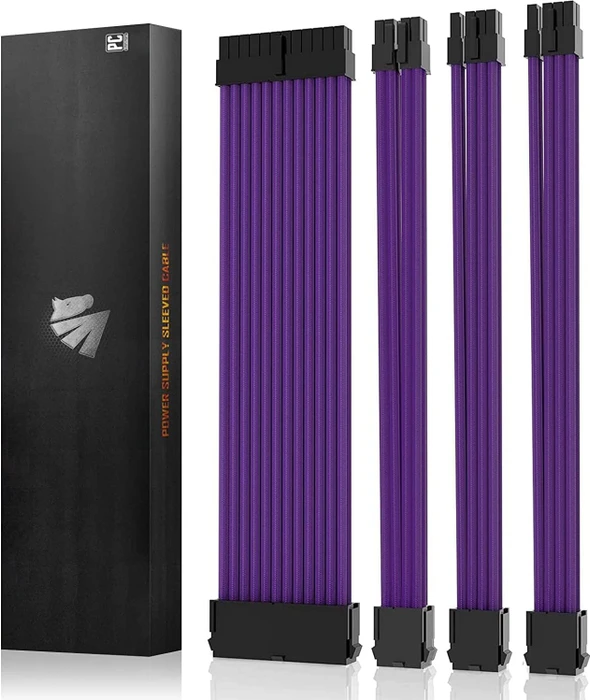 AsiaHorse GPU/CPU Cable Extension Kit, 1x 24-Pin, 1x 4/8-Pin ATX, 2x 8-Pin PCIe, 16AWG, lila, 30cm