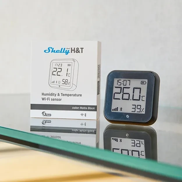 Shelly H&T Gen3, Matt-Schwarz, Temperatur-/Feuchtigkeitssensor