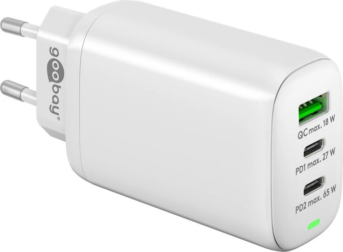 Wentronic Goobay USB-C PD 3-fach Multiport-Schnellladegerät 65W weiß