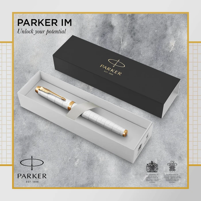 Parker IM Premium pearl lacquer/gold trim, rechte Hand, fein, Geschenkbox