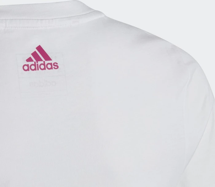 adidas Essentials Linear Logo Cotton Slim Fit T-Shirt kurzarm white/semi lucid fuchsia (Junior)