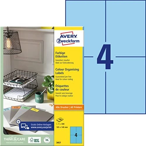 Avery-Zweckform Ordneretiketten, A6, blau, 100 Blatt (400 Etiketten)