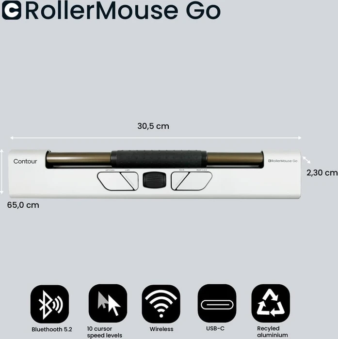 Contour Design RollerMouse Go Wireless + RollerMouse Go Dock, USB-C/USB-A/Bluetooth