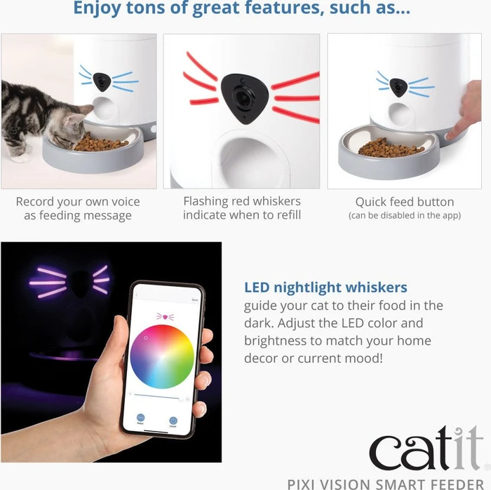 Catit PIXI Vision Smart-Futterautomat für Trockenfutter mit Kamera, WLAN, Kamera, 2.9l, weiß