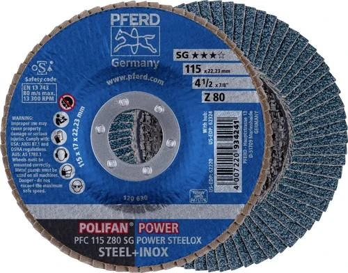 Pferd PFC 115 Z 80 SG POWER STEELOX POLIFAN Fächerschleifscheibe K80, 115x22.23mm, 10 Stück