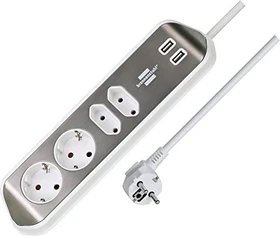 Brennenstuhl estilo Ecksteckdosenleiste, Tischsteckdose, 4-fach, 2x USB-A, 2m, silber/weiß