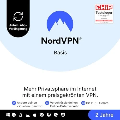 NordVPN Basis, 10 User, 2 Jahre, ESD (multilingual) (Multi-Device)