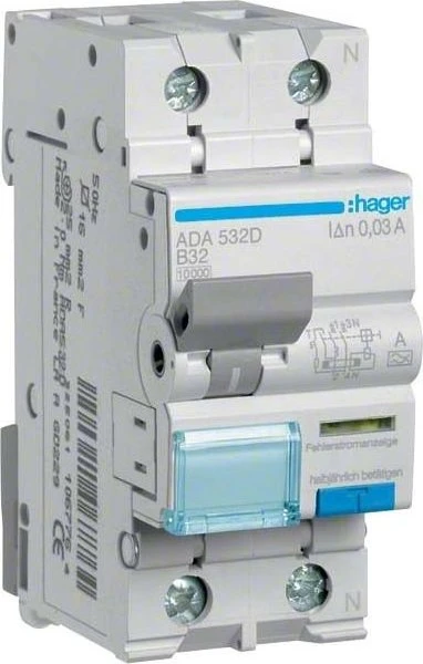 Hager Fehlerstrom-Leitungsschutzschalter 1P+N 10kA B-32A 30mA Typ A