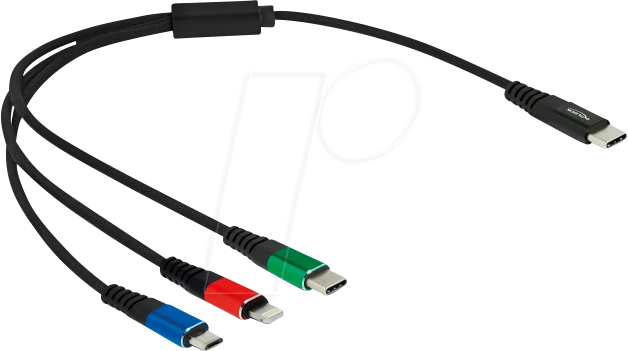 DeLOCK USB Ladekabel 3 in 1 USB Type-C zu Lightning/Micro USB/USB Type-C 0.3m