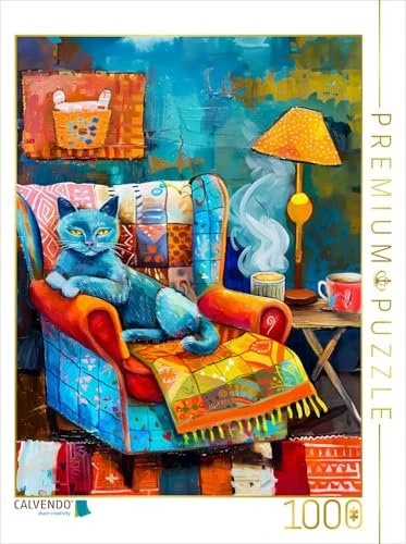 Calvendo Gemütliche Katze auf dem Sessel. Modernes Katzen-Porträt