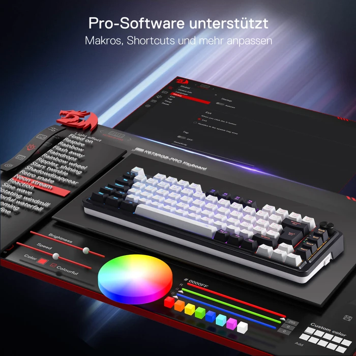 Redragon Ucal K673 Pro, schwarz/weiß, LEDs RGB, Redragon RED, USB/Bluetooth, DE