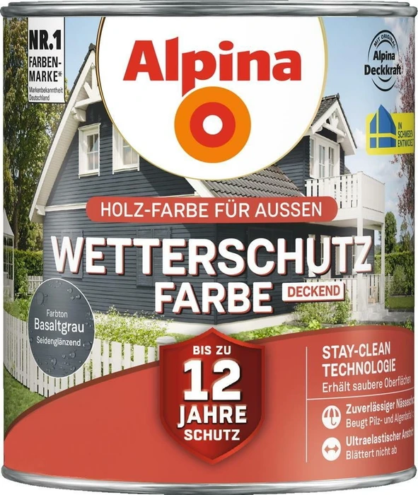 Alpina Farben Wetterschutzfarbe deckend außen basaltgrau, 2.5l