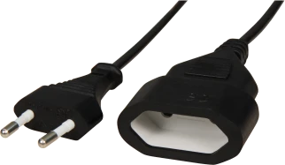 McPower Verlängerungskabel schwarz H03VVH2-F 2x0,75, Euro-Stecker, 1m
