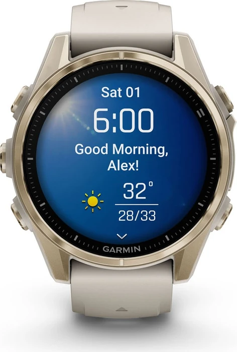 Garmin Fenix 8 43mm Sapphire soft gold/fog grey-dark sandstone silicone