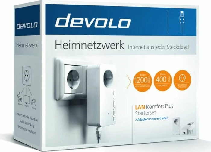 devolo LAN Komfort Plus Starter Kit, HomePlug AV2, RJ-45, 2er-Pack