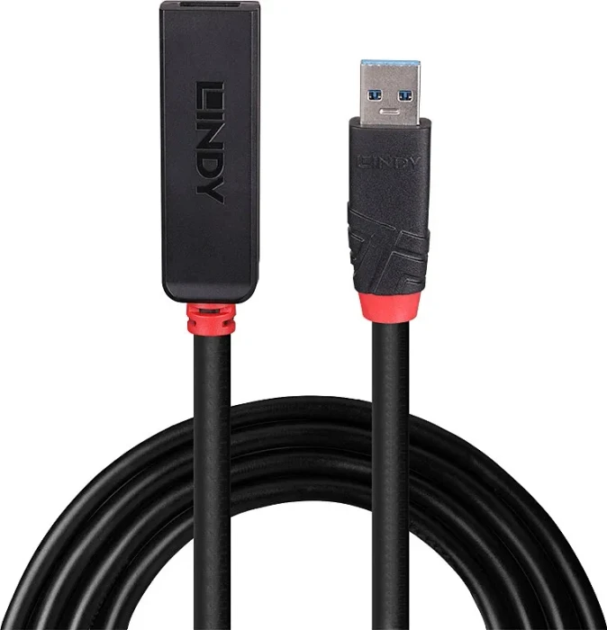 Lindy USB 3.0 aktives Verlängerungskabel Slim schwarz, USB-A [Stecker] auf USB-A [Buchse], 3m
