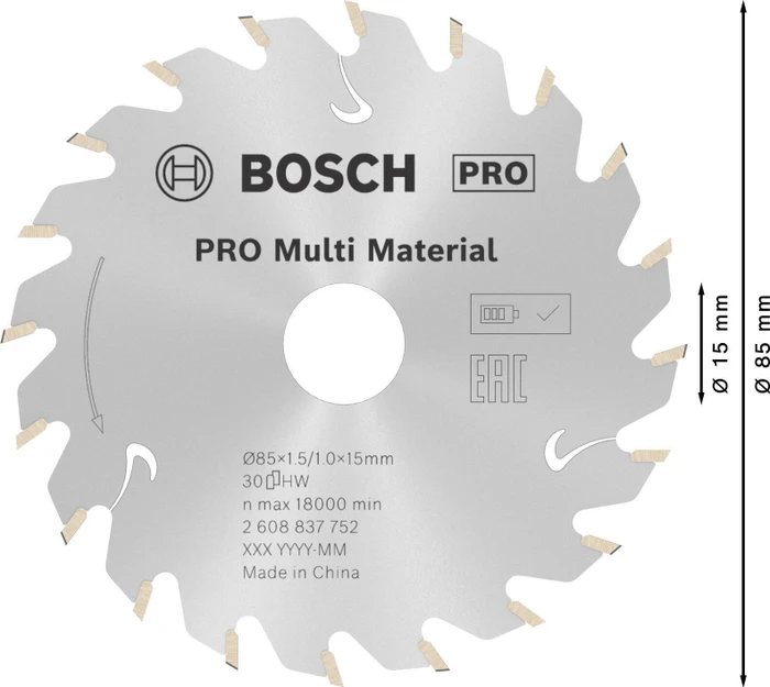Bosch Professional Standard Multi Material Kreissägeblatt 30Z, 85x1.5x15mm, 1 Stück