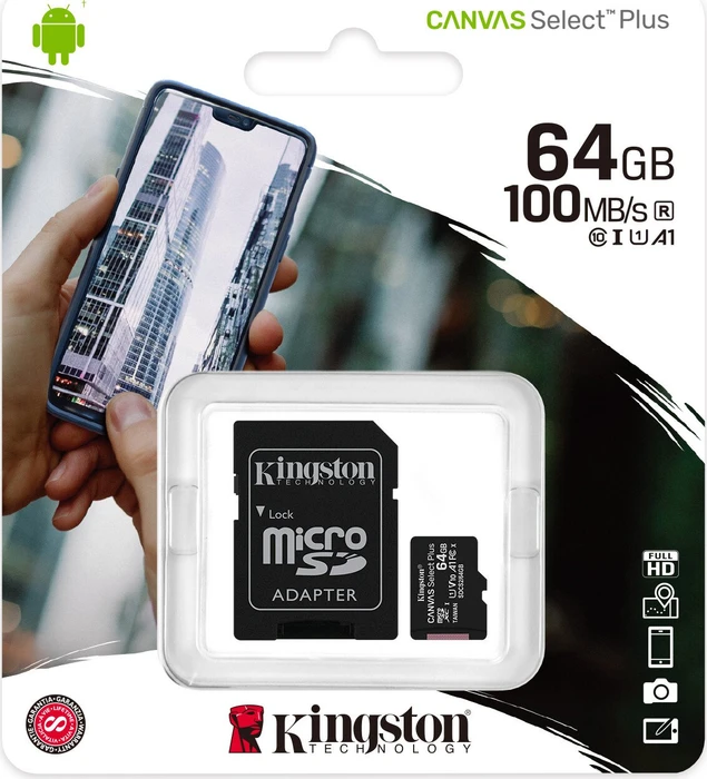 Kingston Canvas Select Plus R100 64GB Kit, UHS-I U1, A1, Class 10