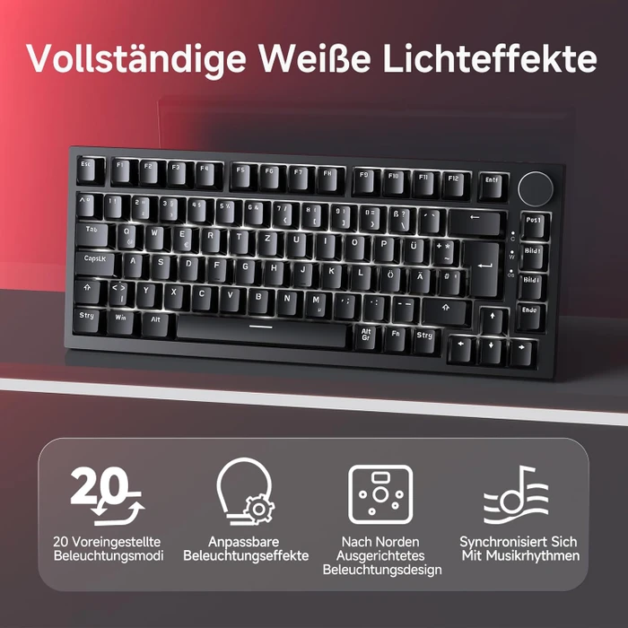 Ajazz AK820, Black, LEDs weiß, hot-swap, AS RED, USB, DE