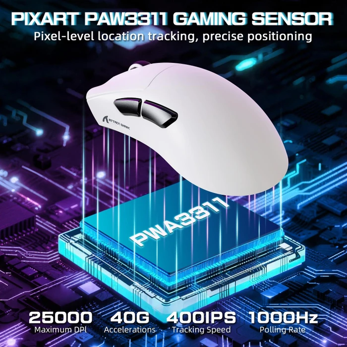 Attack Shark V3 PRO Tri-mode Wireless Gaming Mouse mit Ladestation, weiß, USB/Bluetooth