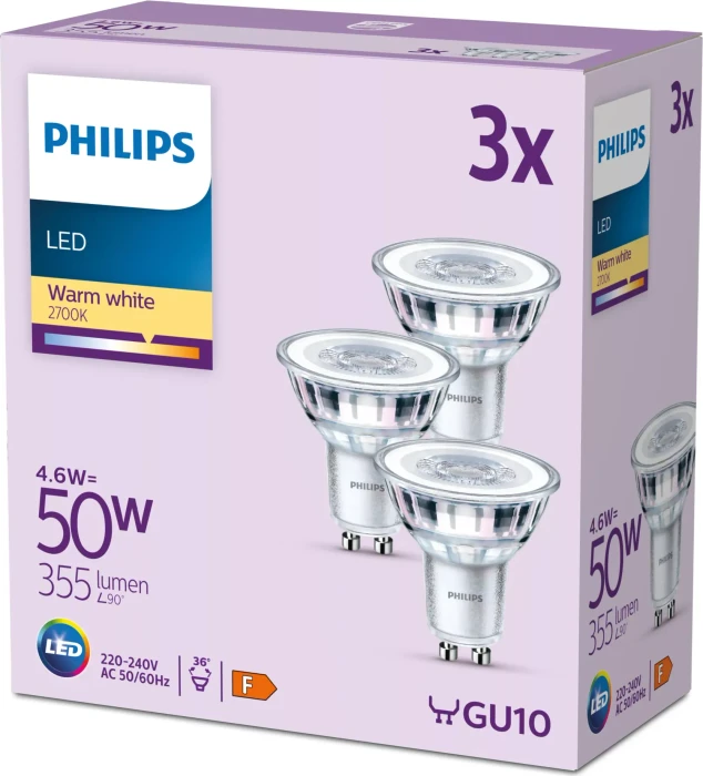 Philips Classic LED Reflektor GU10 4.6W/827, 3 Stück
