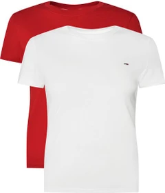 Tommy Hilfiger Slim Fit Roundneck 2er-Pack T-Shirt kurzarm ecru/sapphire red (Damen)
