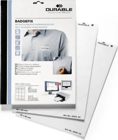 Durable Namensetiketten Badgefix, 30x60mm, ablösbar, weiß, 20 Blatt (540 Etiketten)