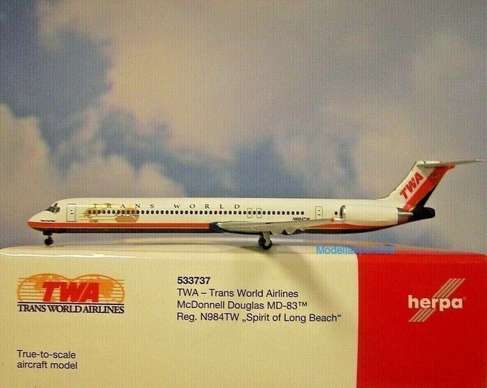 Herpa TWA Trans World Airlines McDonnell Douglas MD-83 Spirit of Long Beach