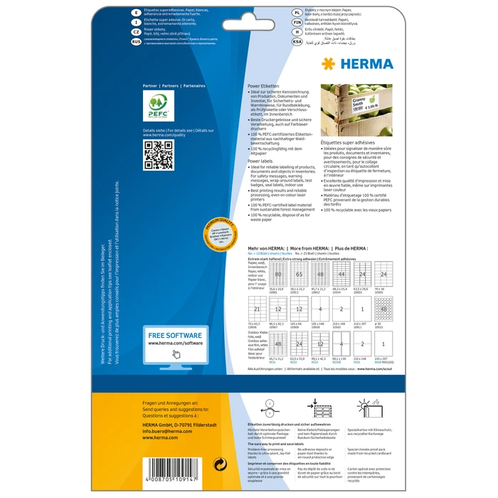 Herma Poweretiketten, 48.3x25.4mm, weiß, matt, 25 Blatt (1100 Etiketten)
